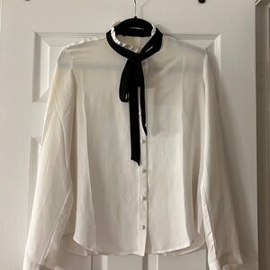 Forever21 Bow Tie Neck Long Sleeve Button Cuff Chiffon Elegant Blouse